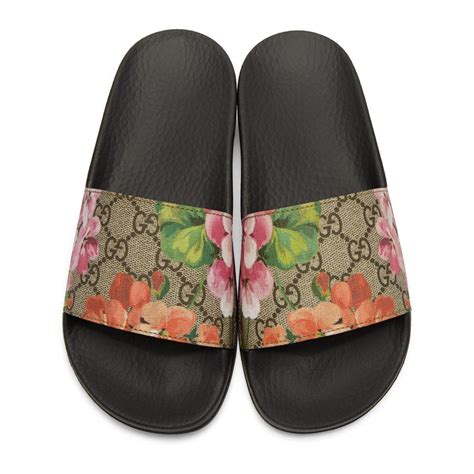 gucci blue flower slip on|Gucci floral slides size 8.